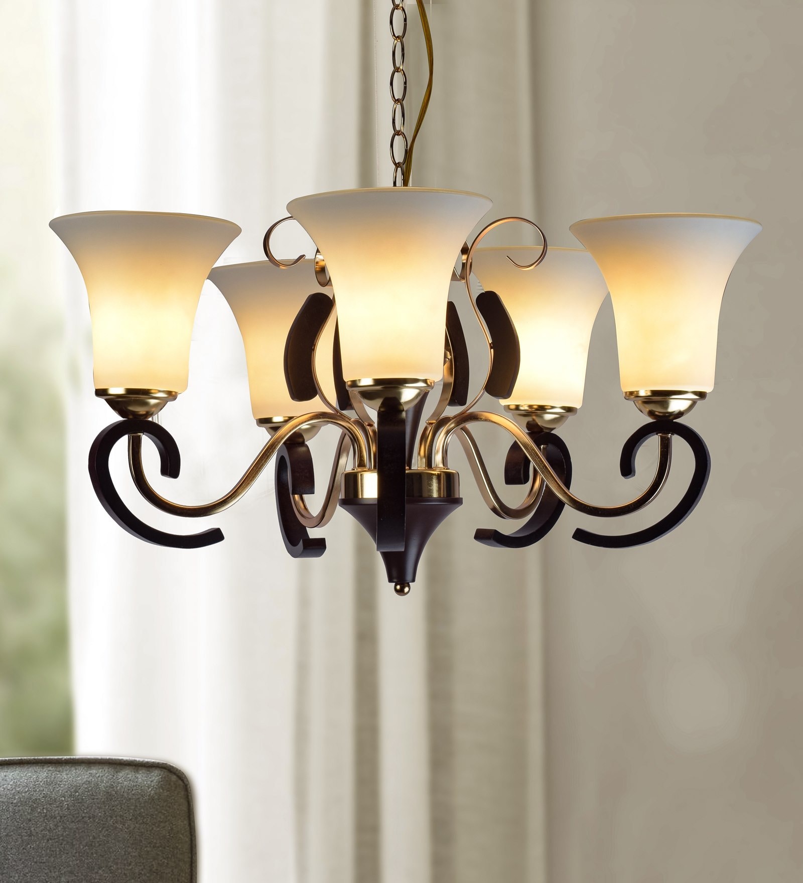 Buy Manchester Gold Glass Shaded Chandelier at 57% OFF by Kapoor ...