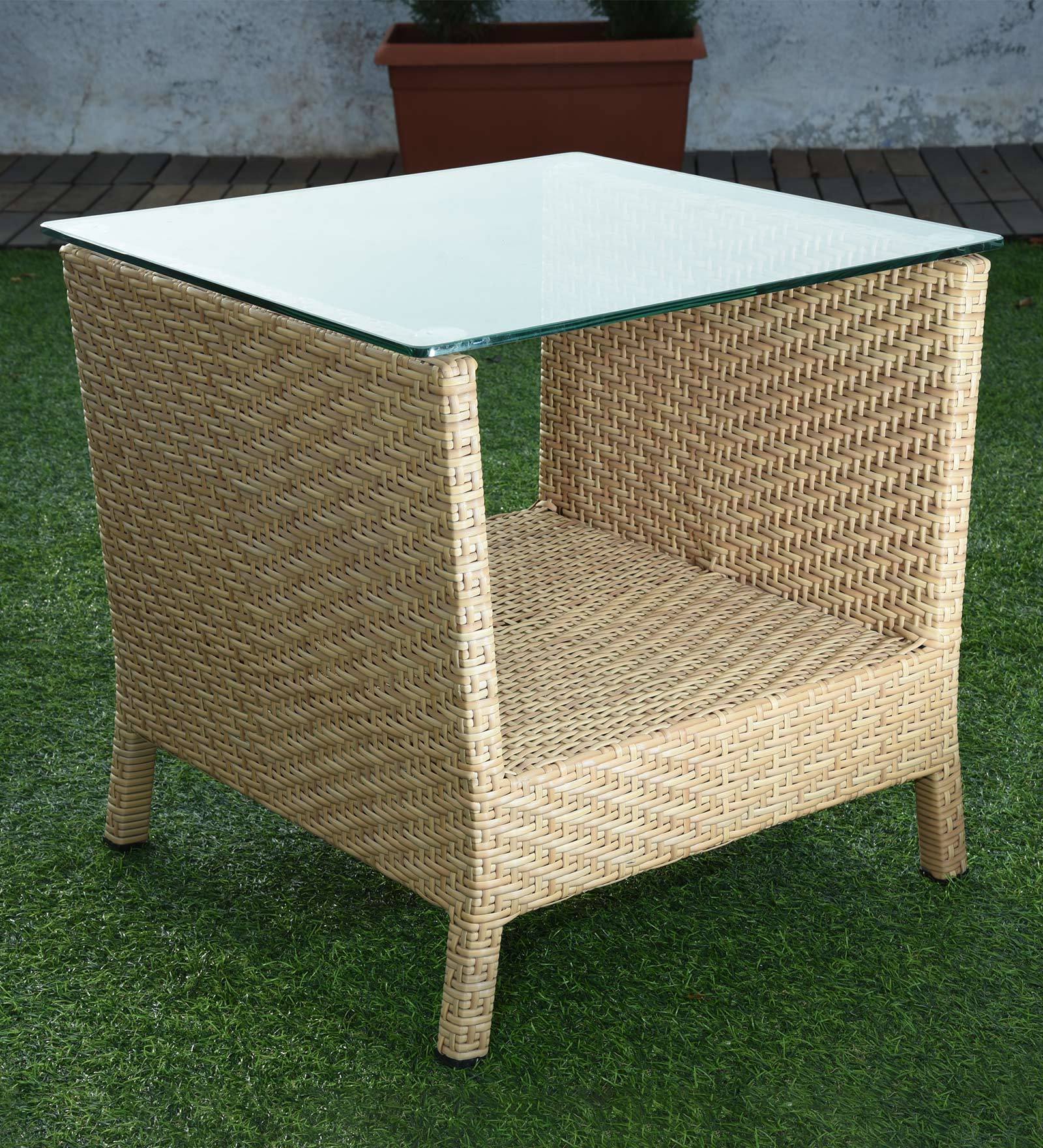 Sully Wicker Outdoor Coffee Table in Beige Finish