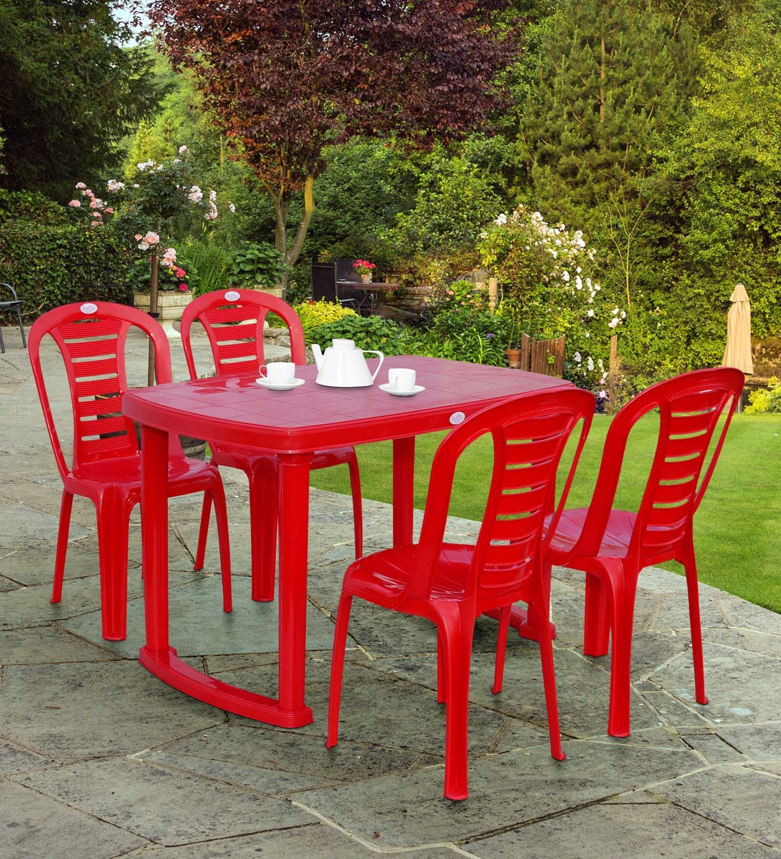 Sultan Plastic Table and Chair Set in Red Colour with 4 Chairs
