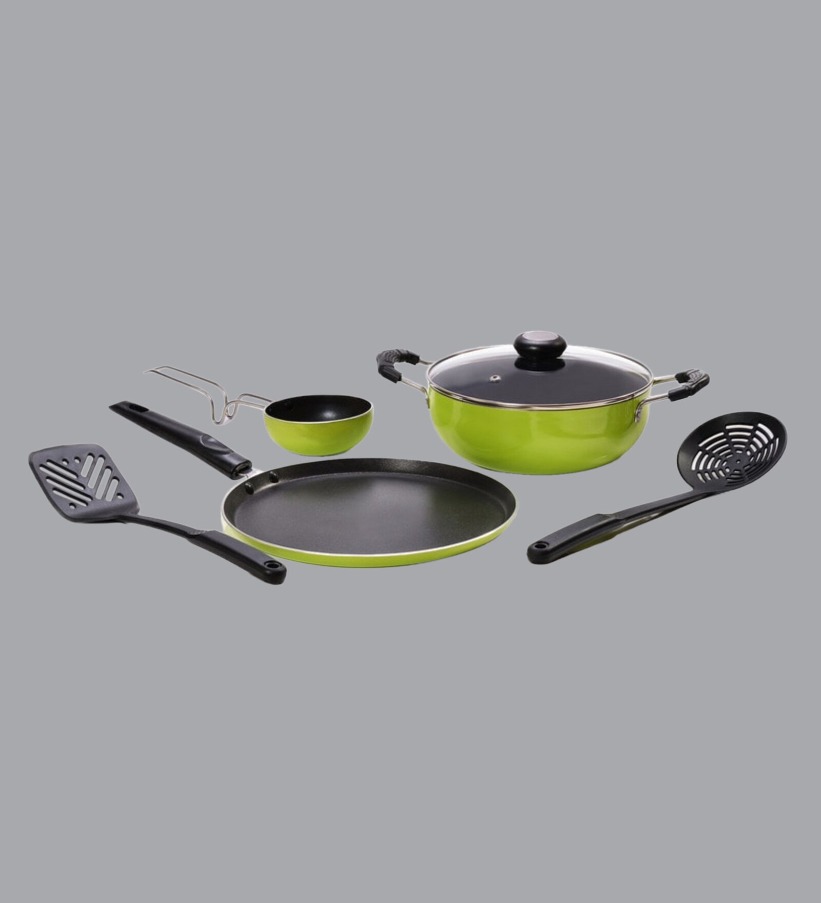 Aluminium Non-Stick Cookware-Set of 5  with 1 Glass lid