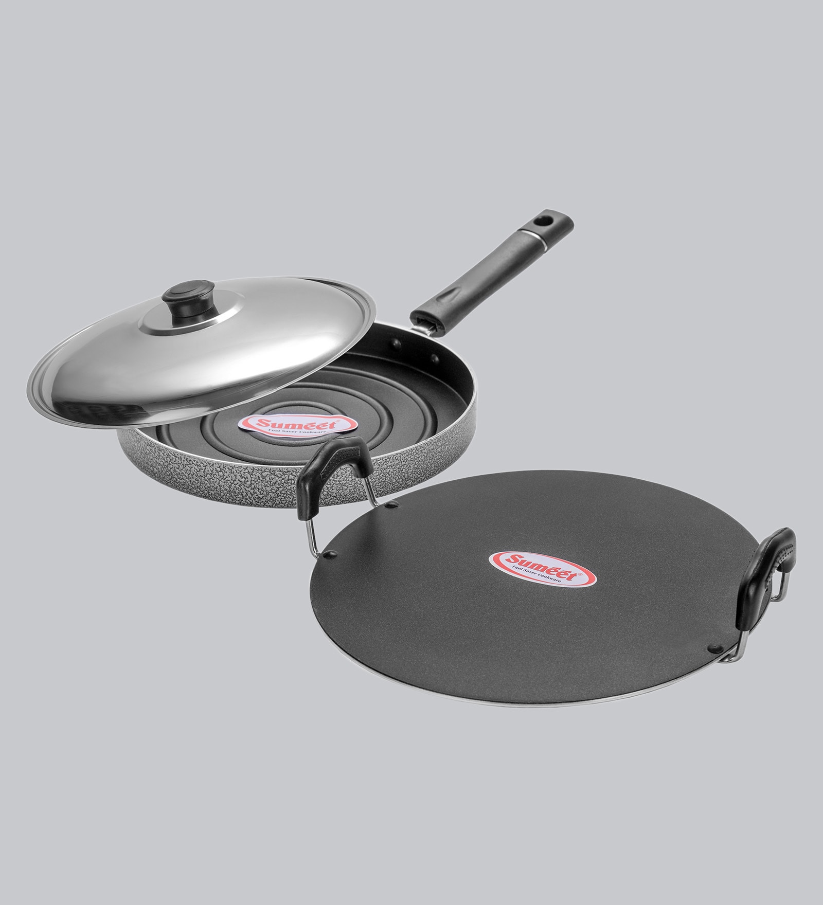 Buy Black Aluminium Silver 2 Pcs Tawa & Pizza Pan With Lid at 44 OFF