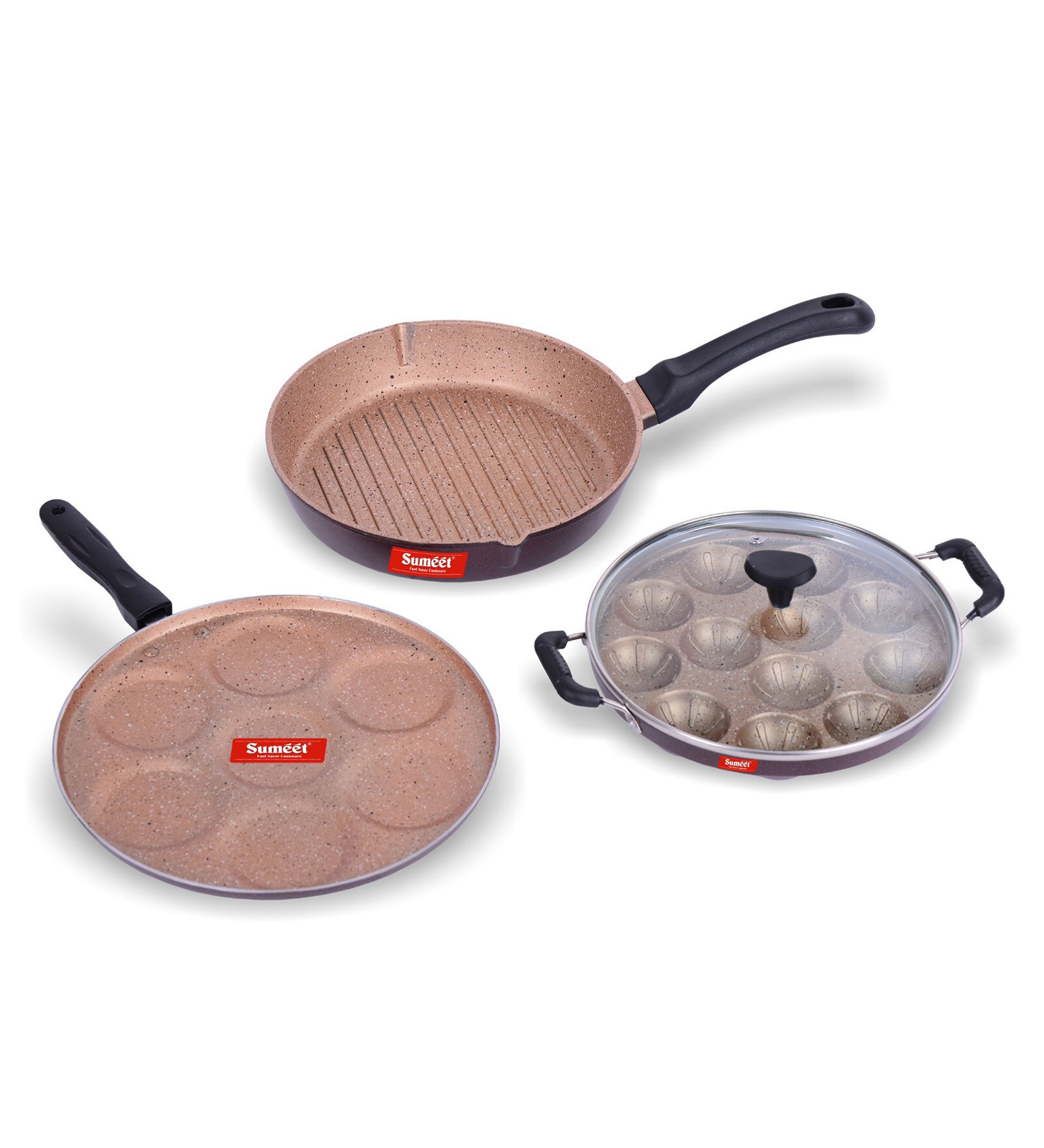 Ideal Non-Stick Granite Finish 3 Pcs Cookware Set With 1 Lid