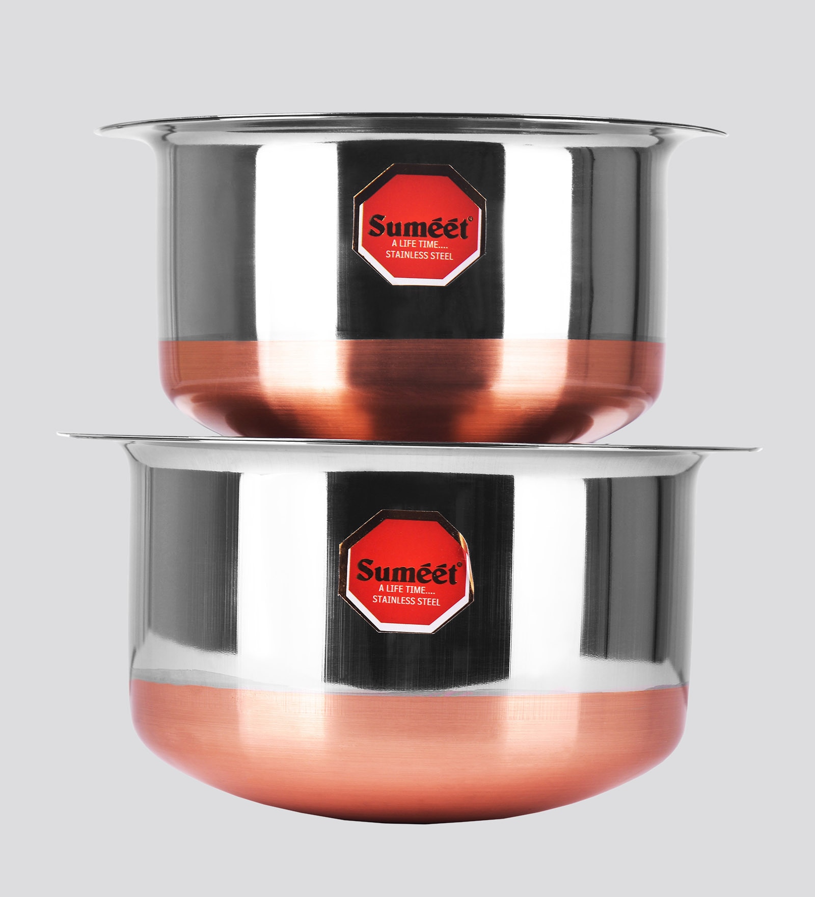 Stainless Steel Copper Bottom 2 Pcs Cooking Pot With Lids