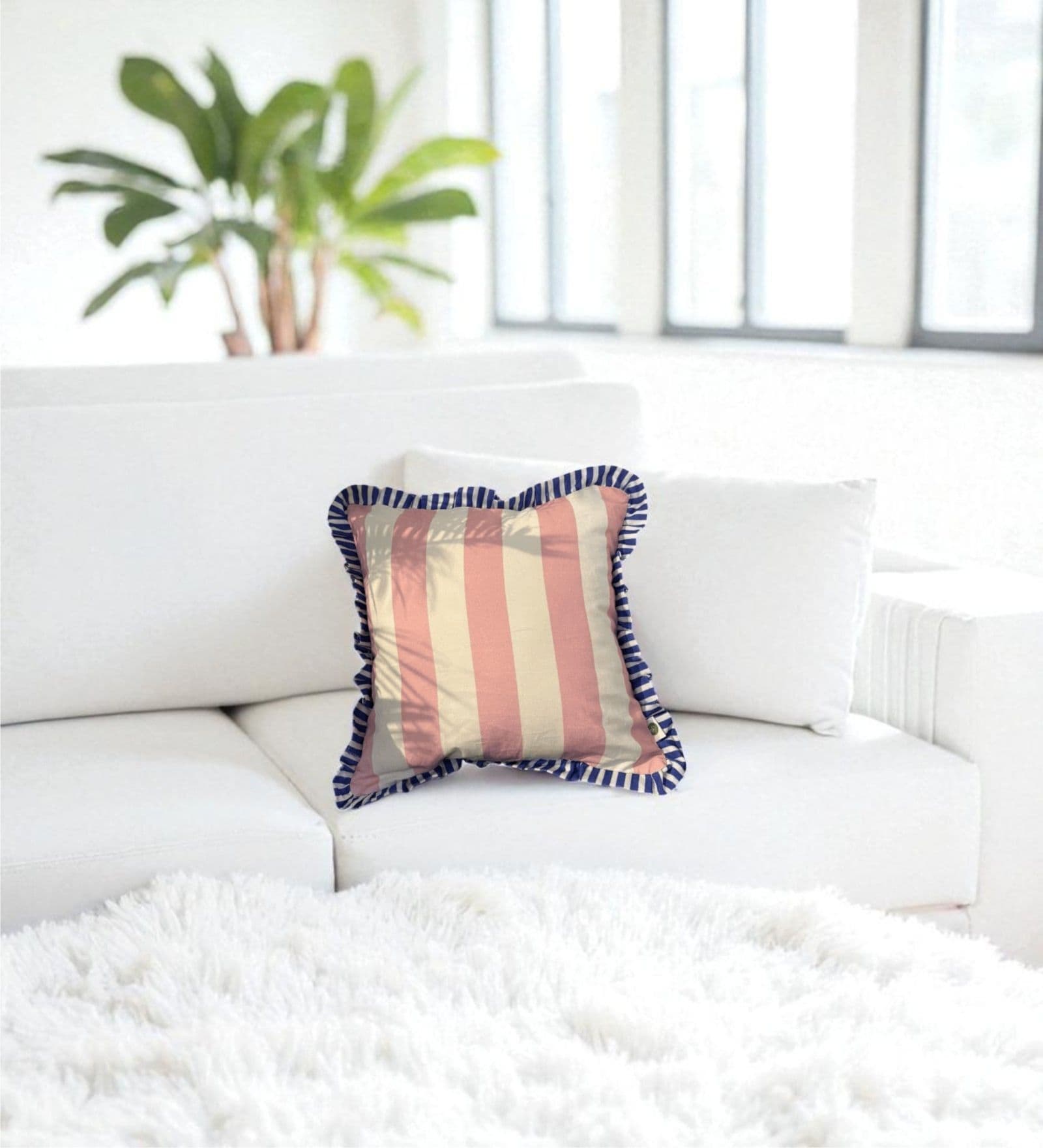 Beige Striped Cotton Ruffle Striped 18x18 inches Cushion Cover