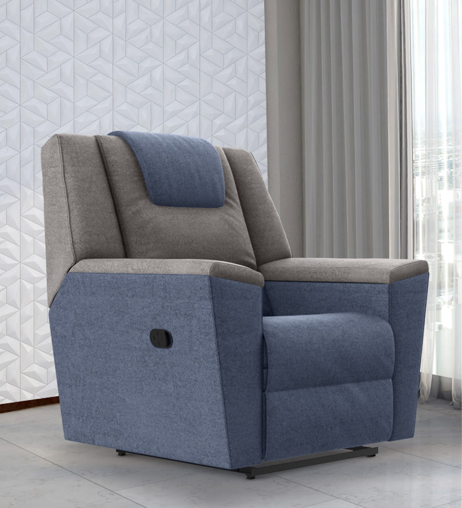Sumo Fabric 1 Seater Manual Recliner in Blue & Grey Recliner Colour