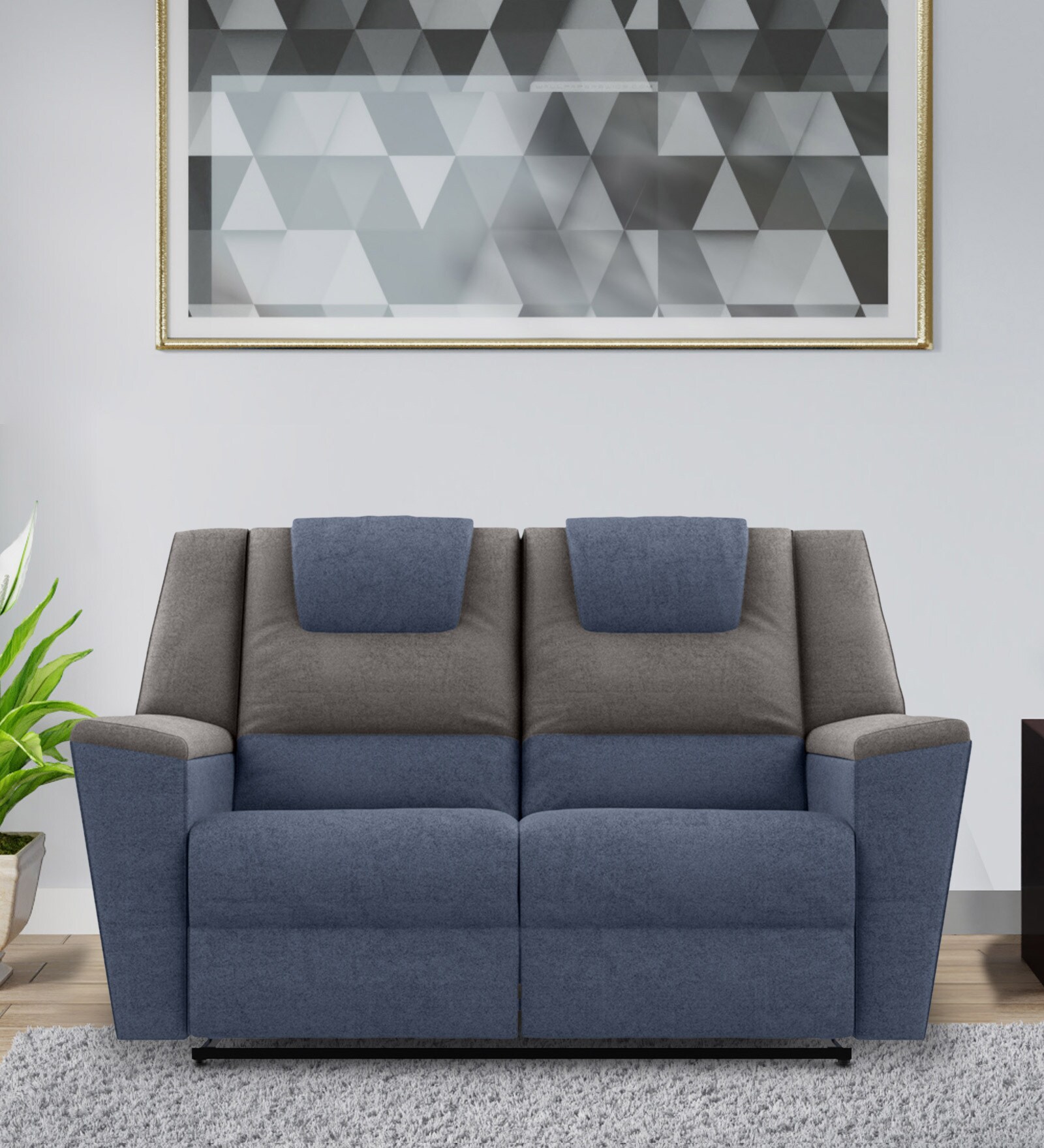 Sumo Fabric 2 Seater Manual Recliner In Blue & Grey Recliner Colour