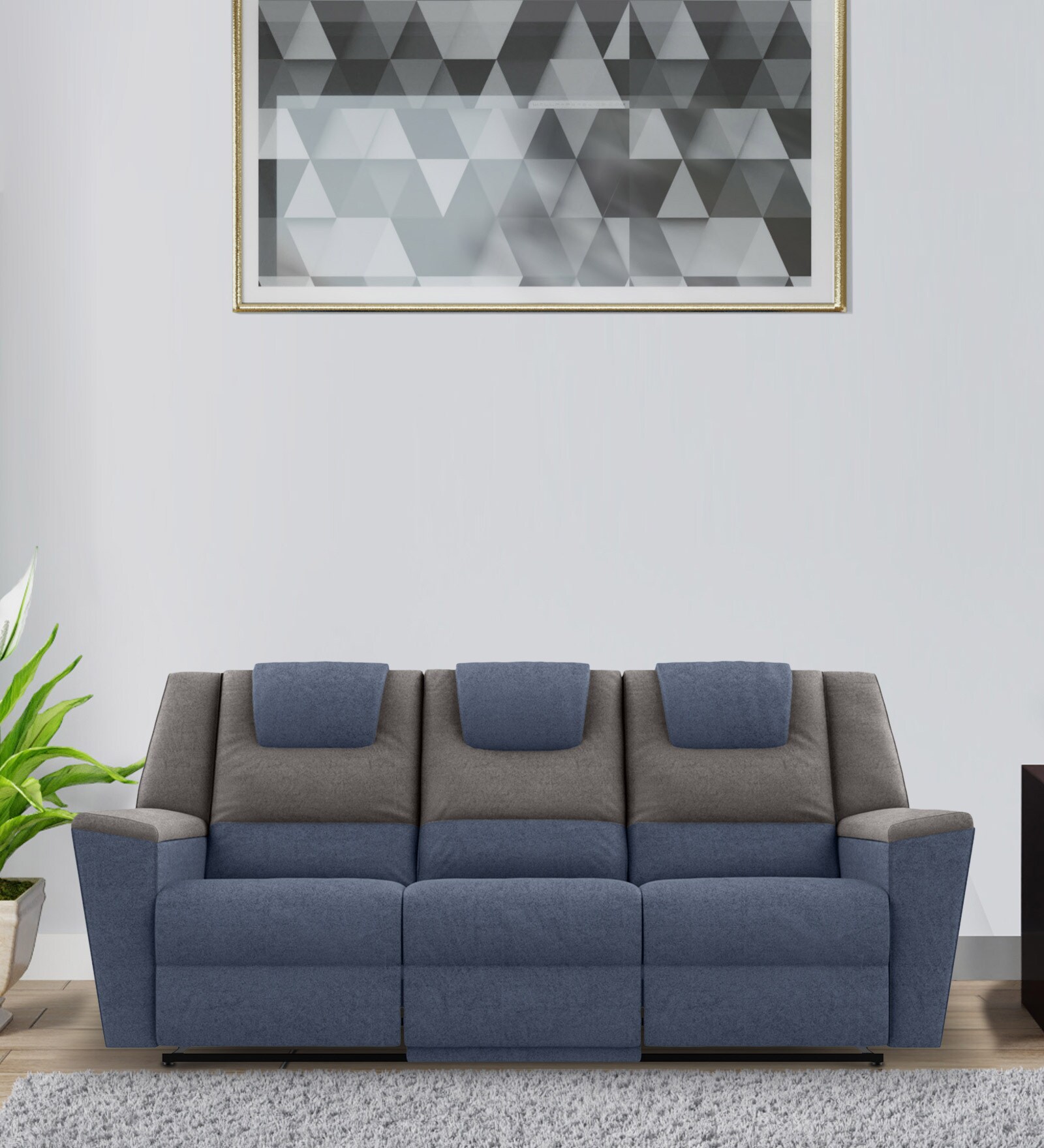 Sumo Fabric 3 Seater Manual Recliner in Blue & Grey Recliner Colour