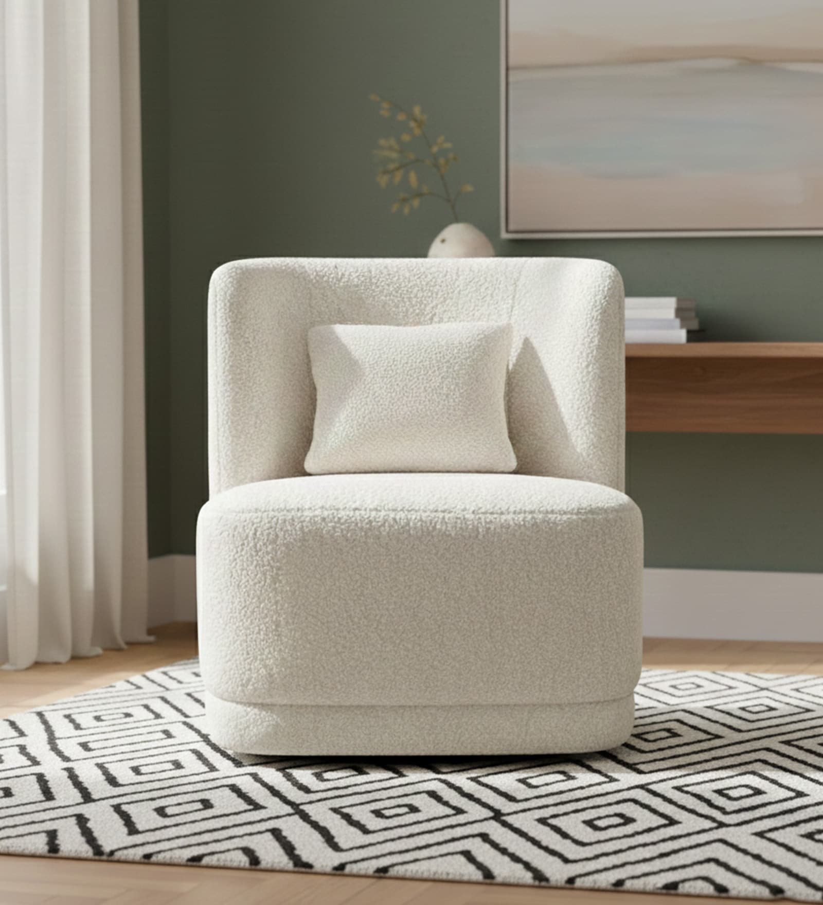 Sumptuous Boucle Lounge Chair In Cream Colour