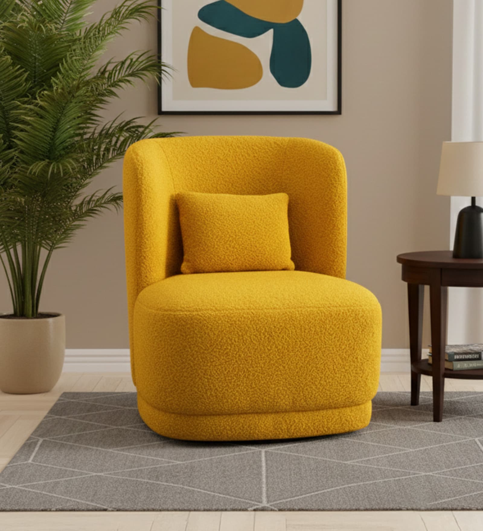 Sumptuous Boucle Lounge Chair In Yellow Colour