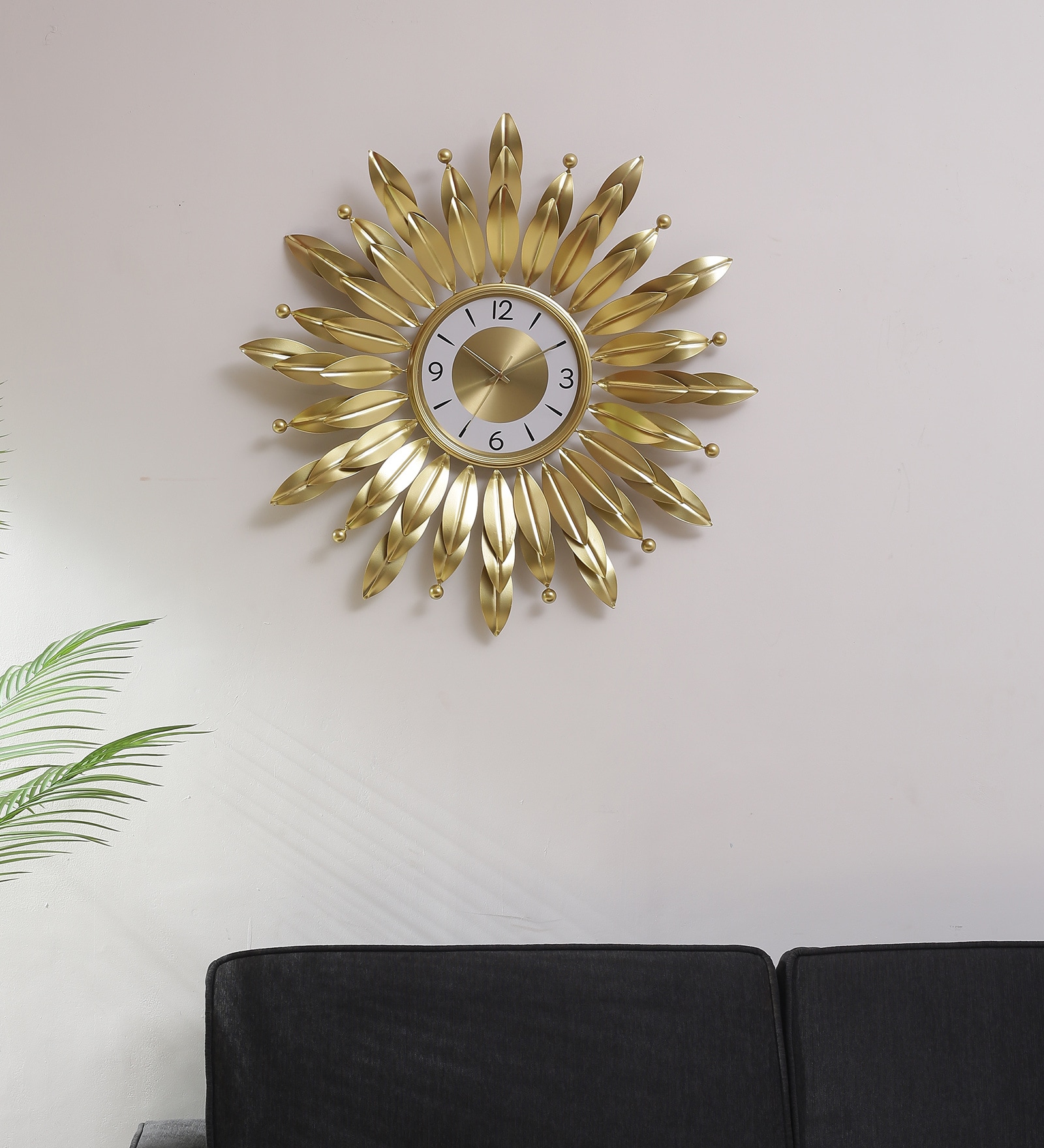 Sunburst Shine White Metal Wall Clock
