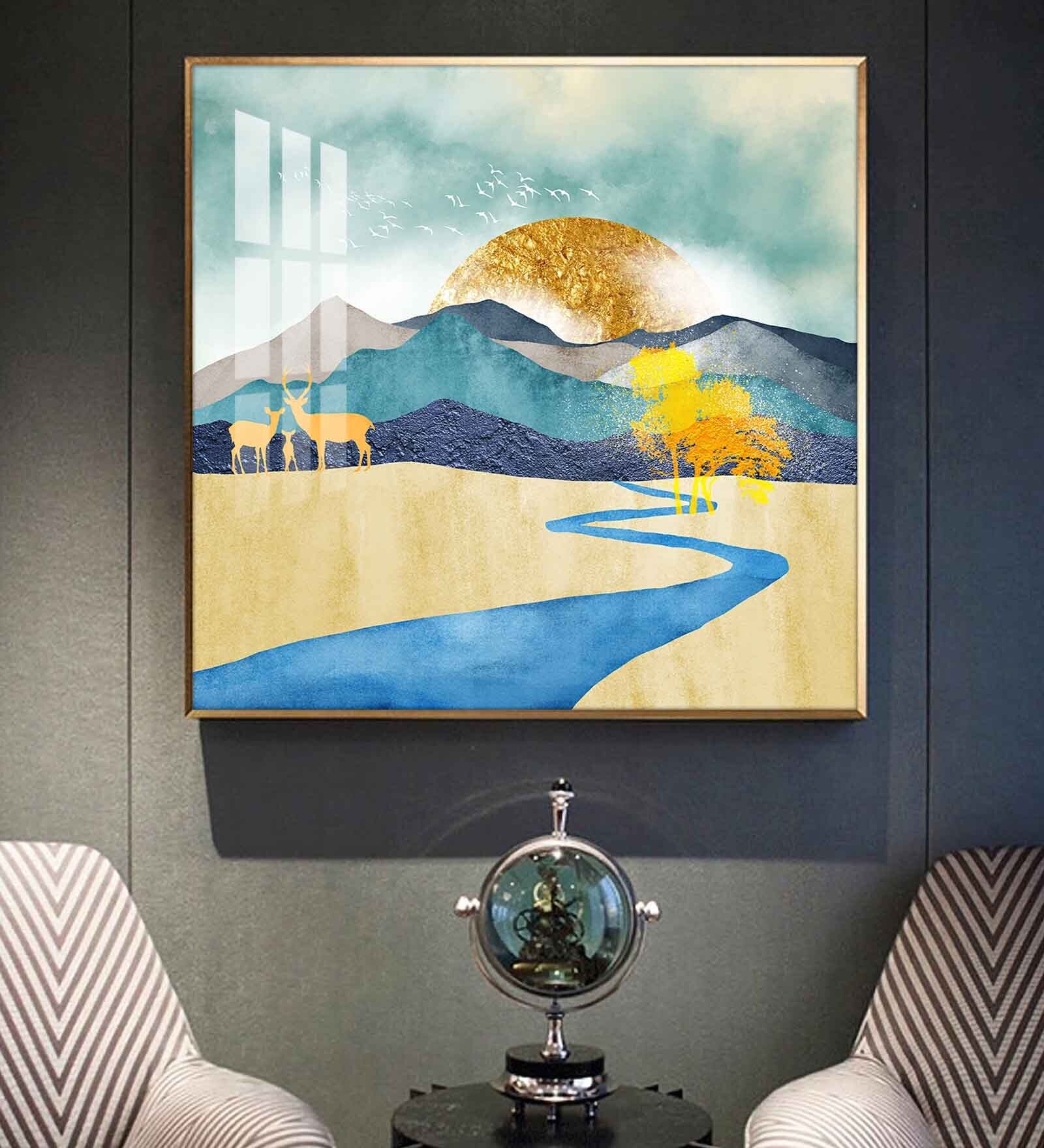 Sunlit Dunes Glass Finish Square Wall Art