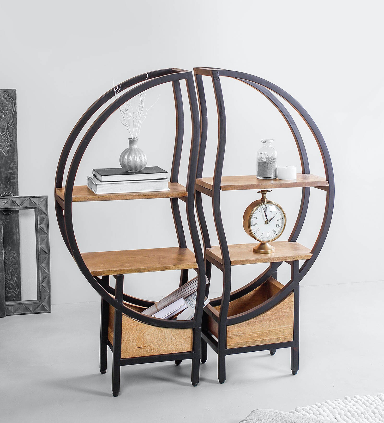 Sunrise Metal Book Shelf in Black & Natural Wood Finish