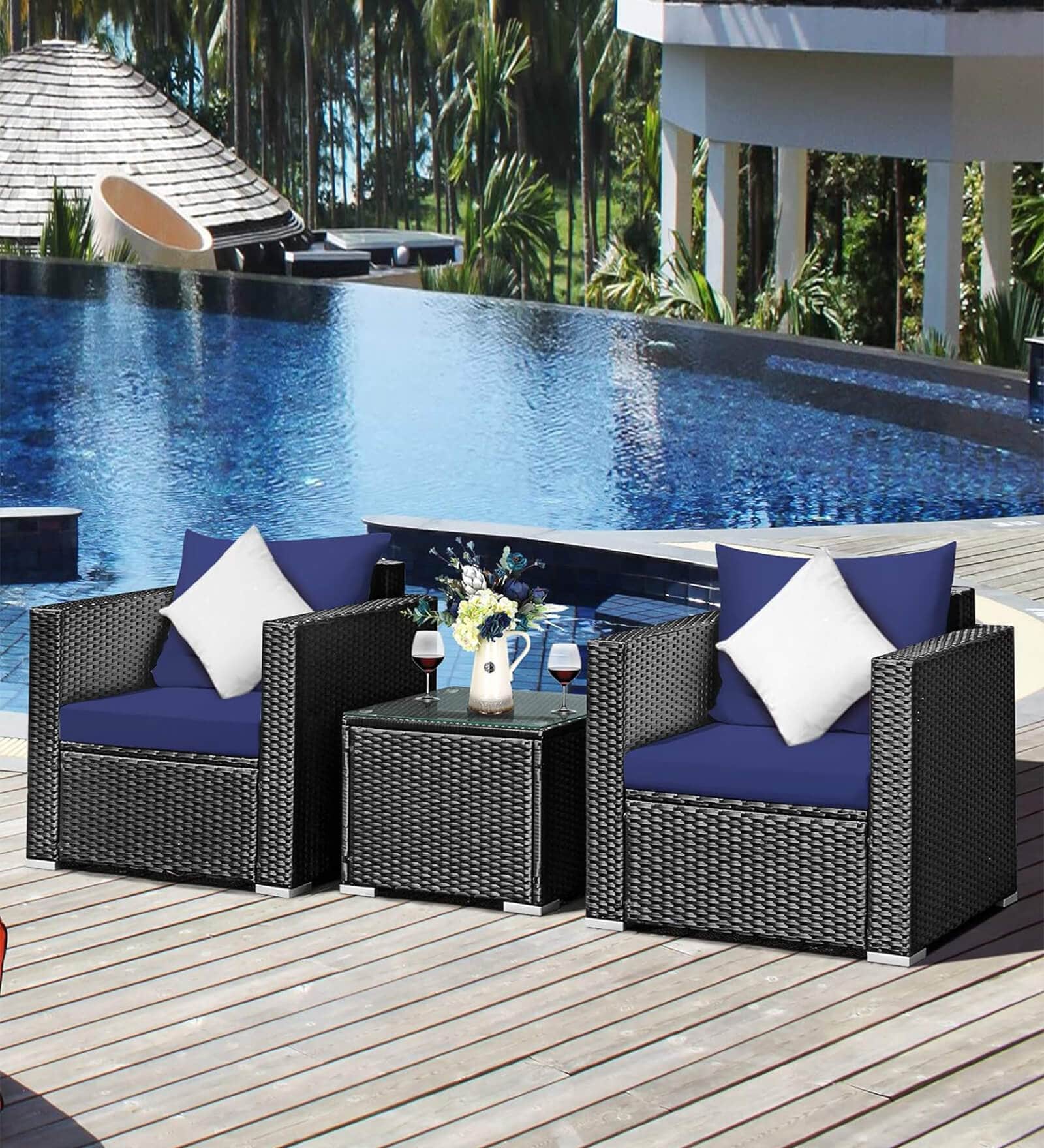 Sunset Wicker Patio Table & Chair Set In Black Colour (Set Of 2 Chairs)