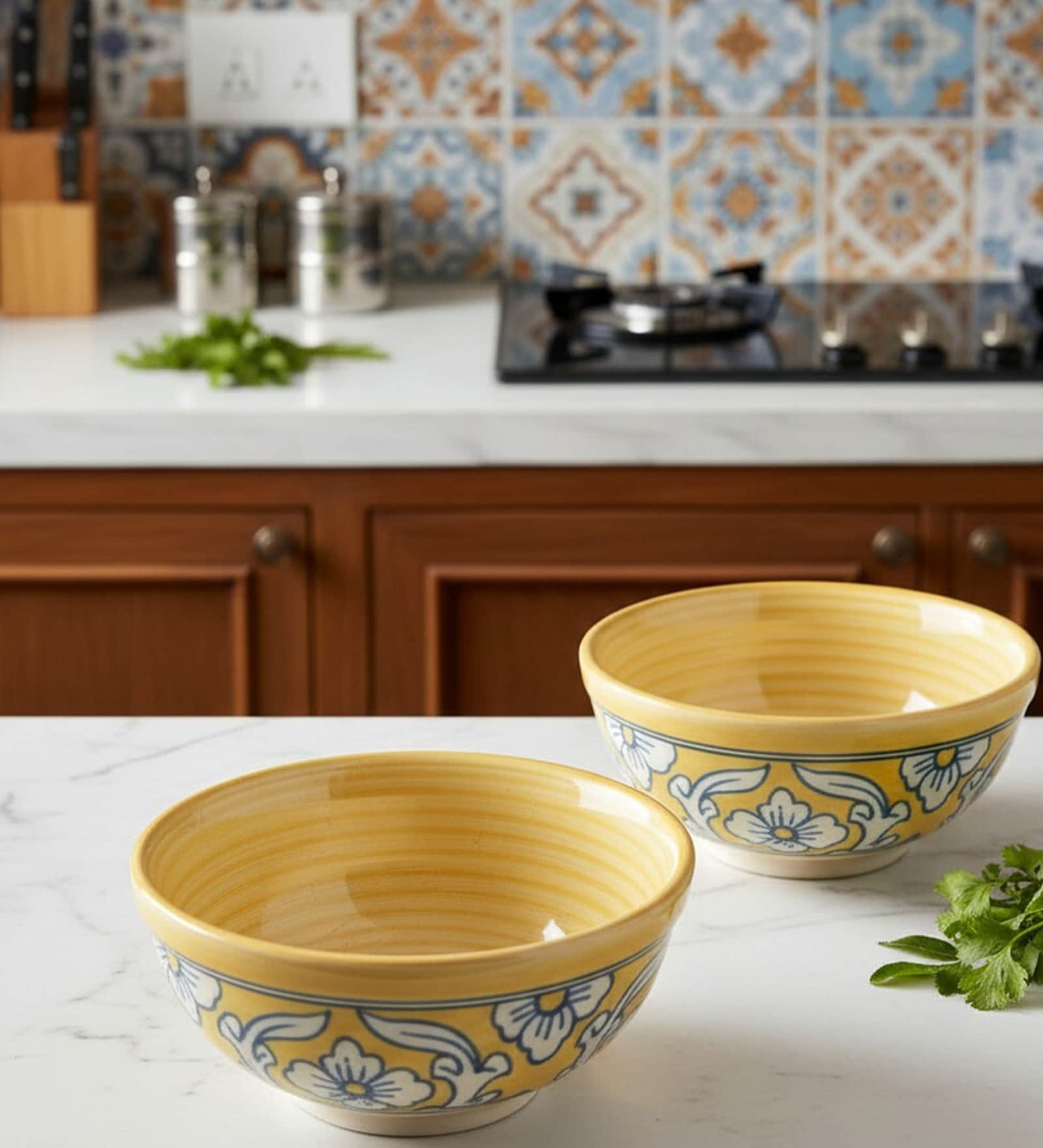 Sunshine Flora Ceramic Bowl Set of 2(470ml Each)