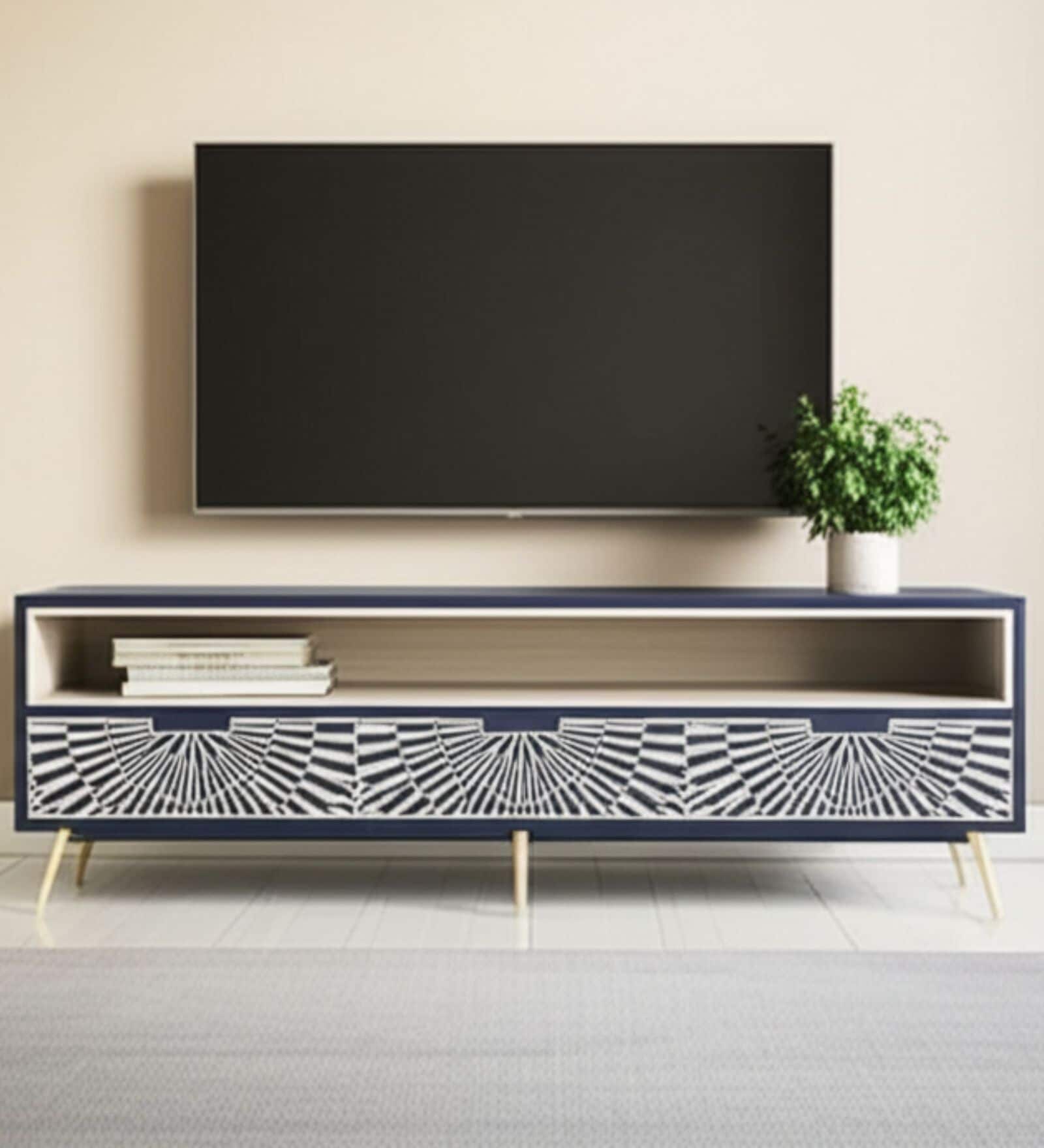 Sunstrike Bone Inlay TV Console In Indigo Colour