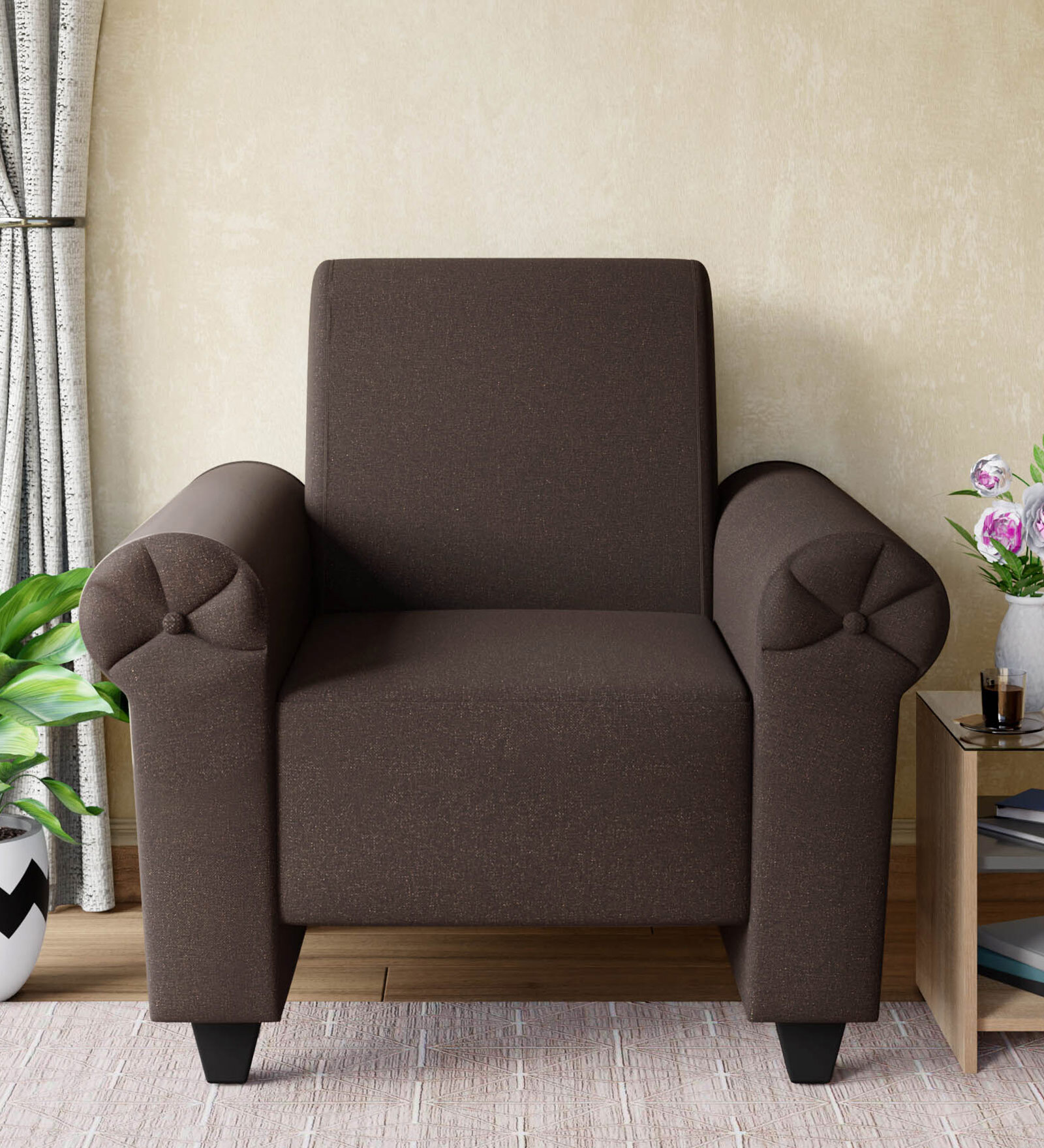 Supreme Adv Fabric 1 Seater Sofa In Dark Brown Colour Supreme Adv Fabric 1 Seater Sofa In Dark Brown Colour