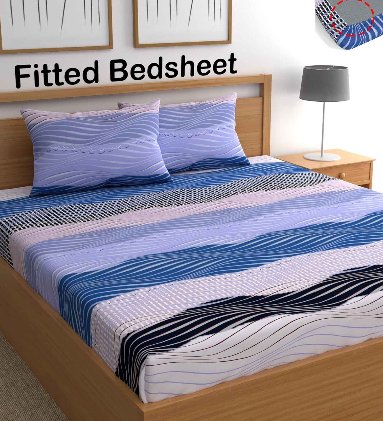 Buy ASSORTED Abstract 210 TC Microfiber Double Bedsheet With 2 Pillow