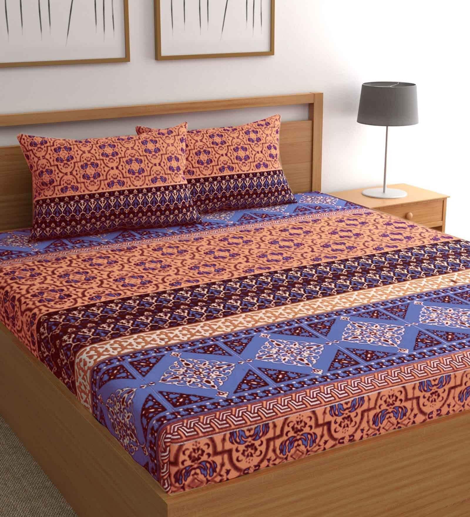 Buy Multicolor Traditional 210 TC Microfiber Queen Sized Bed Sheets ...