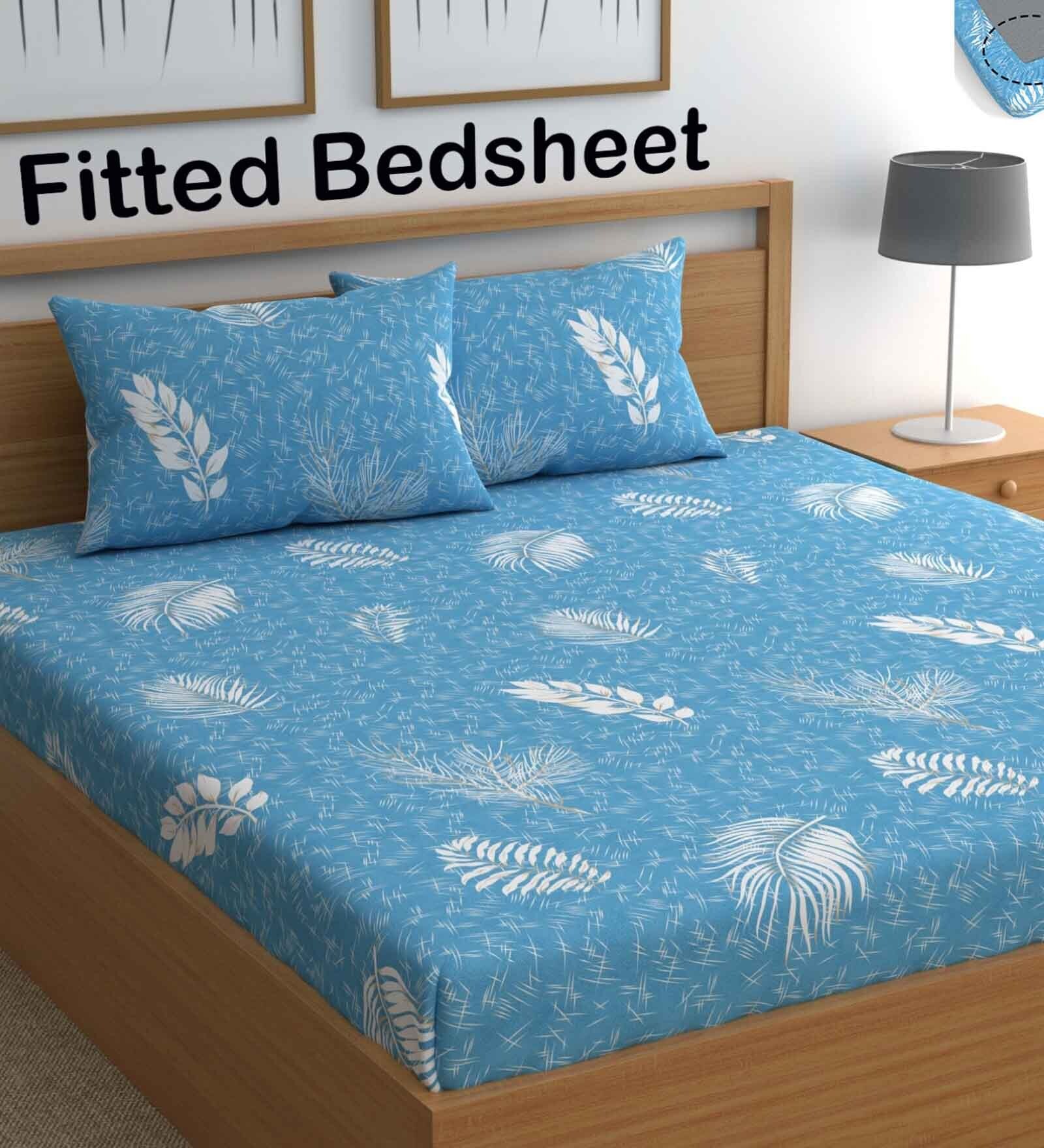 Turquoise Abstract 210 TC Microfiber Queen Sized Fitted Bed Sheets with 2 Pillow Covers