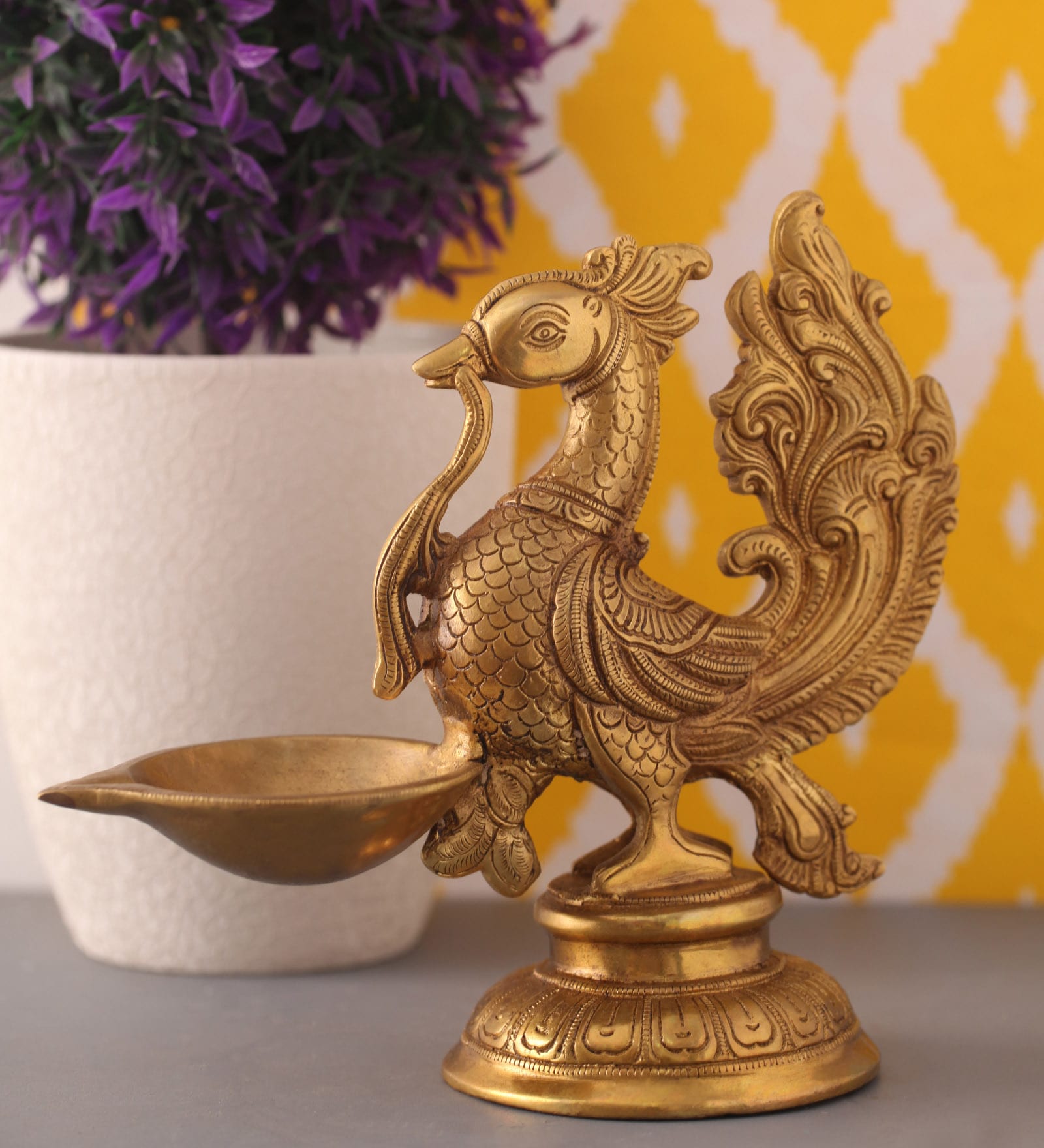 Suriti Golden Brass Peacock Oil Diya