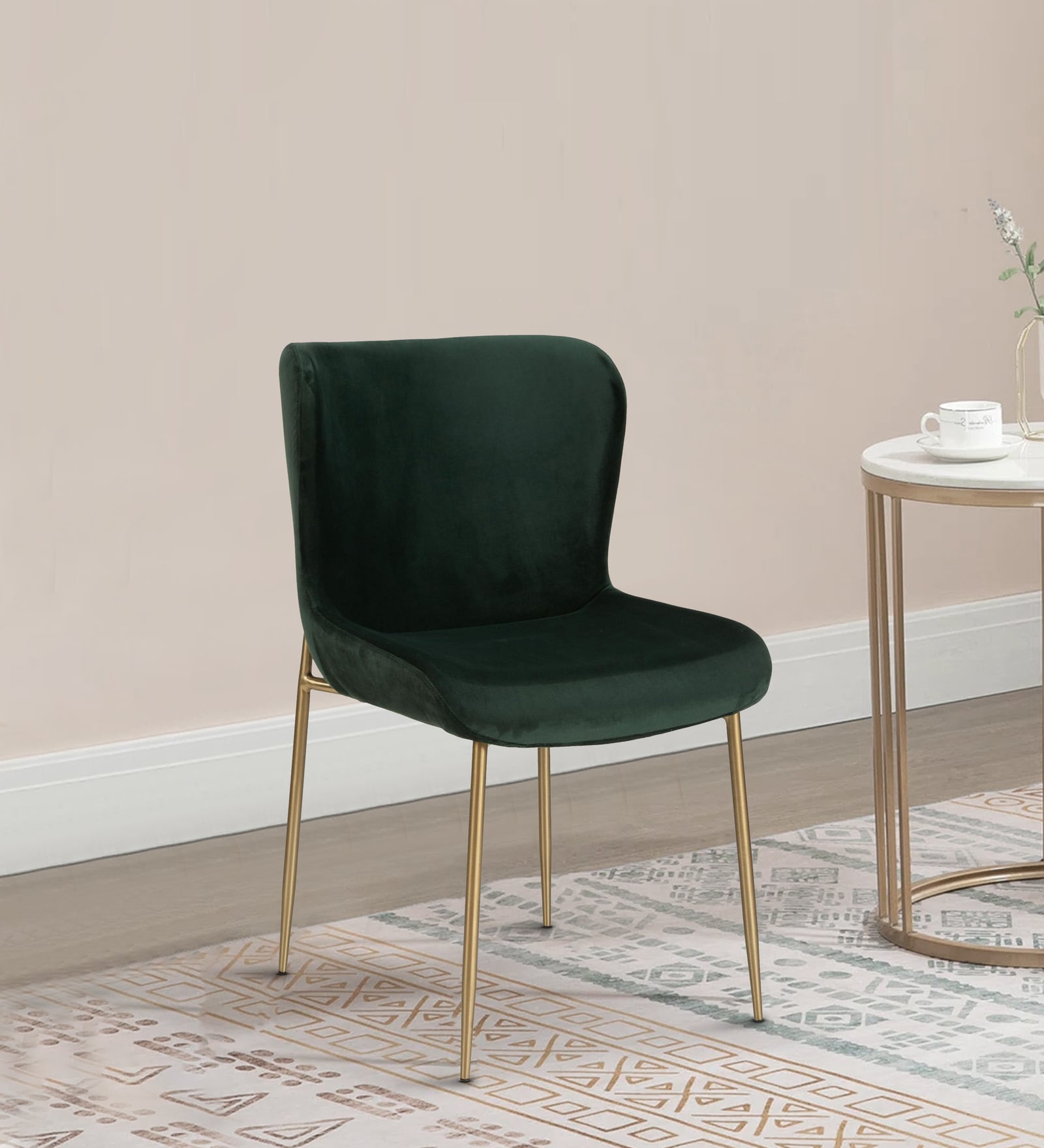 Surrang Velvet Dining Chair In Dark Green Colour Surrang Velvet Dining Chair In Dark Green Colour