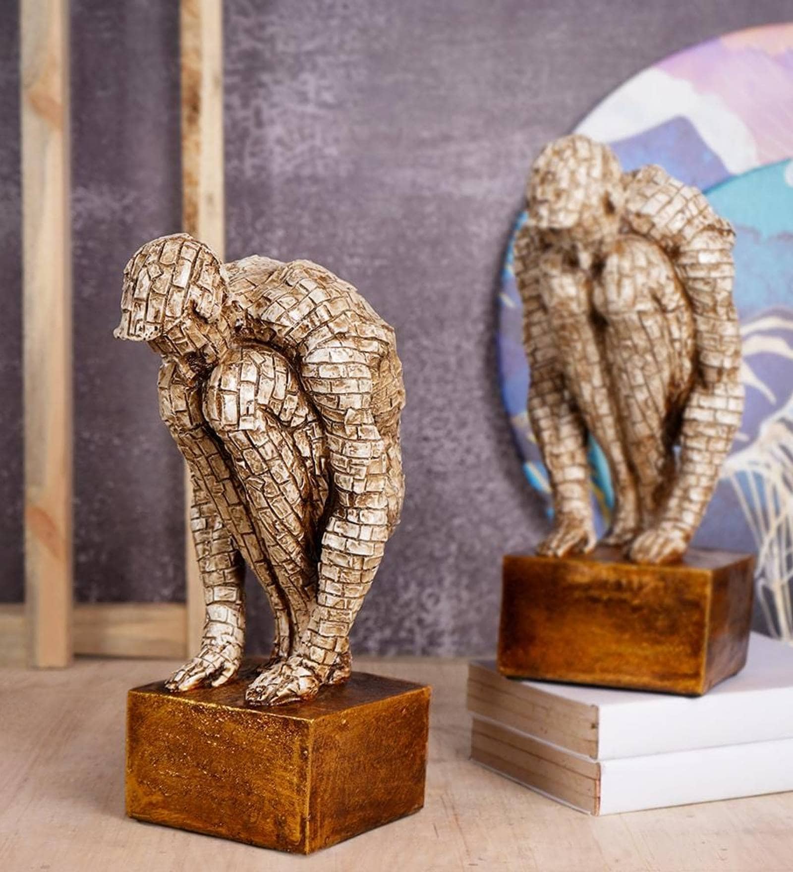 Surreal Bricked Brown Polyresin Figurine