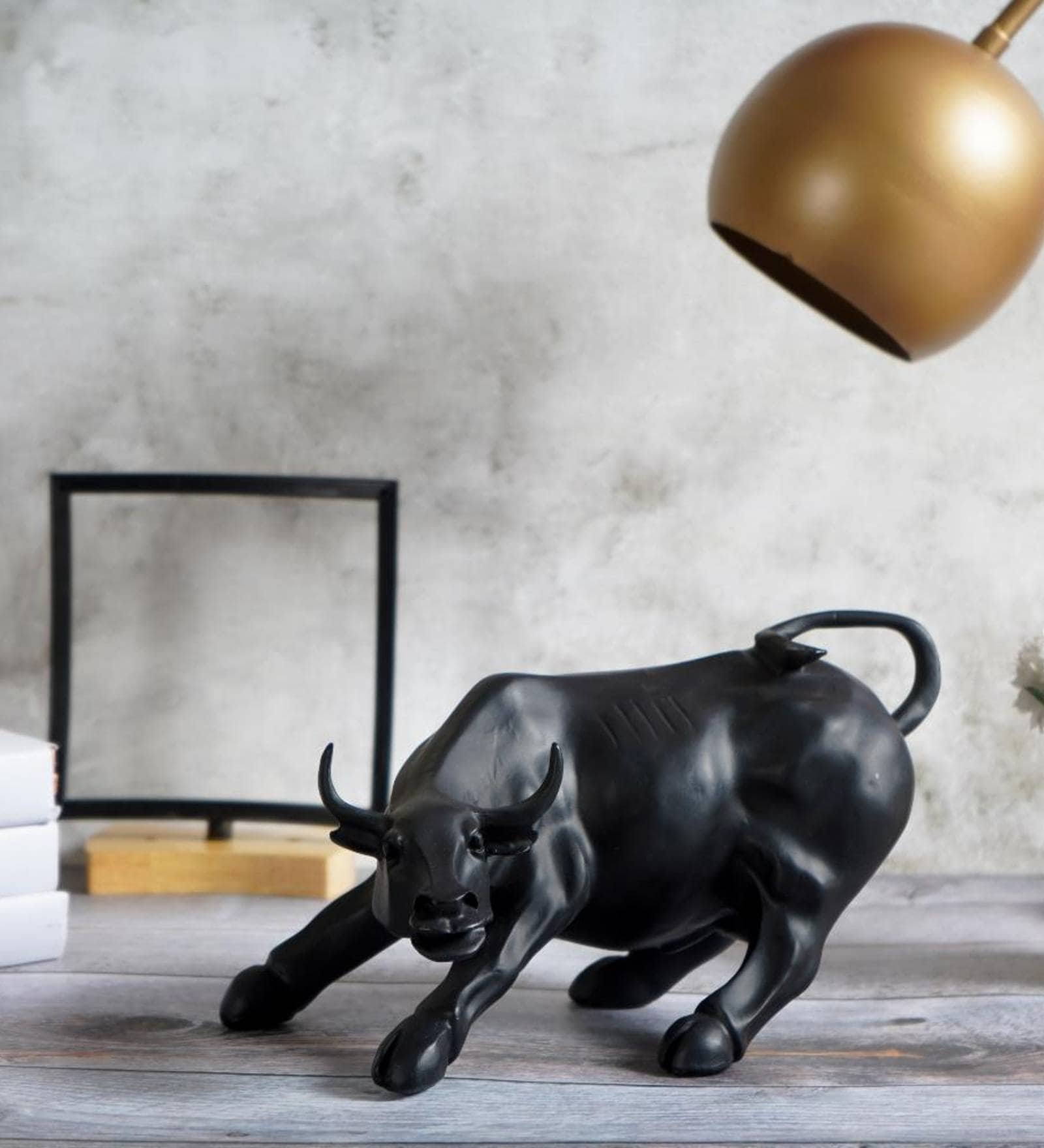 Surreal Charging Bull Black Resin Figurine
