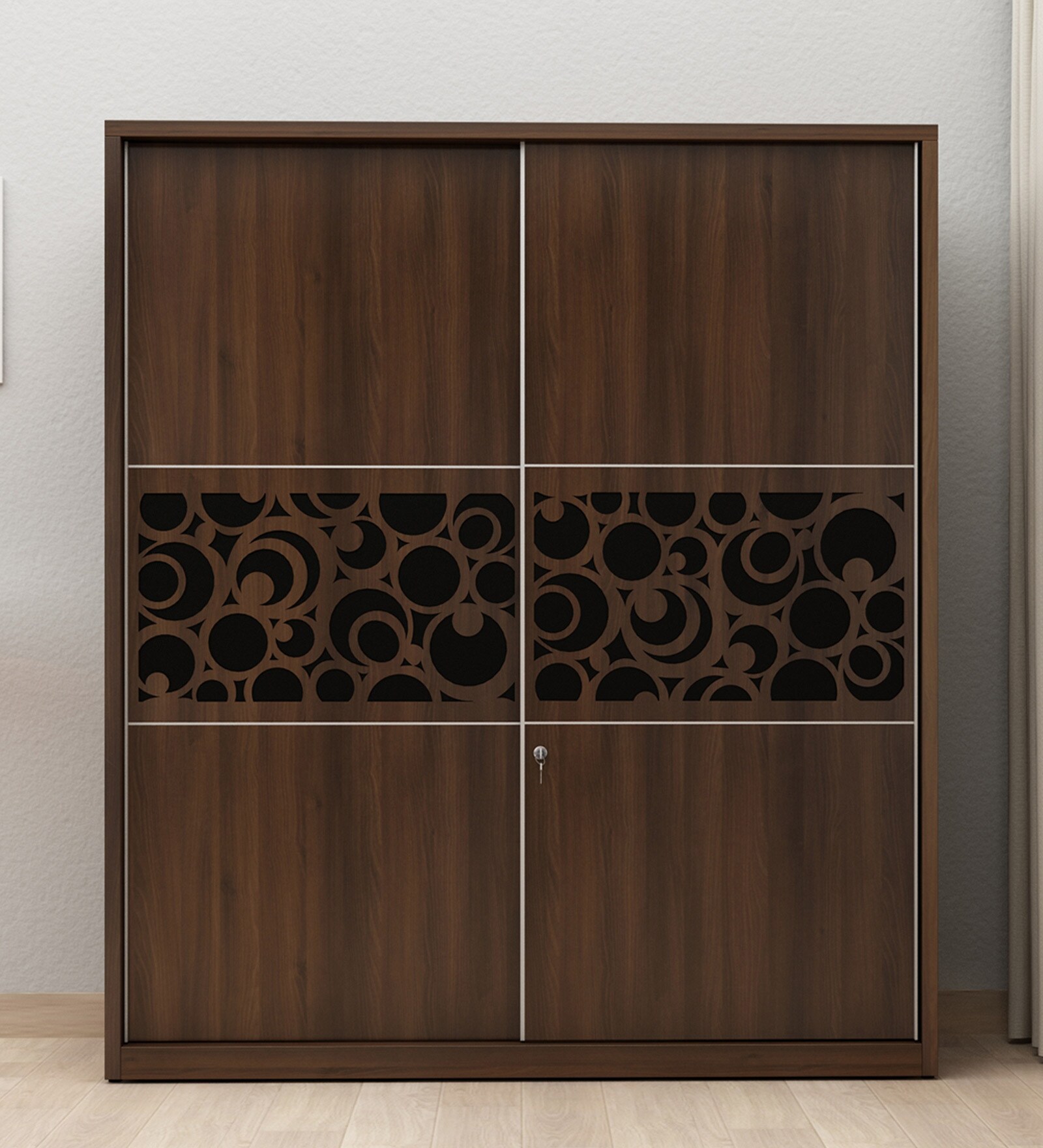 Sury Sliding Door Wardrobe in Dark Acazia & Black Finish