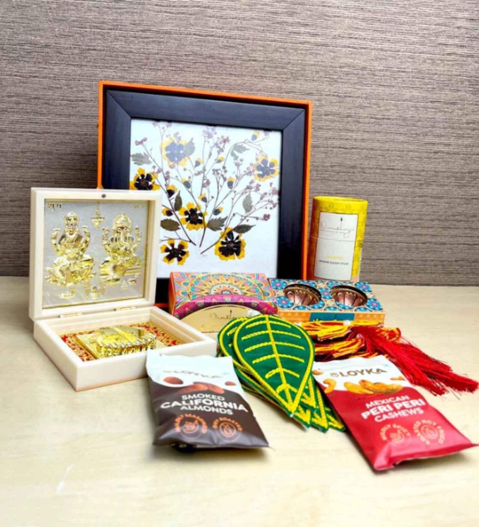Sustainable Diwali Hamper- 24K Gold Plated Laxmi Ganesh Paduka, Incense Sticks, Havan Cups and Terracotta Diyas