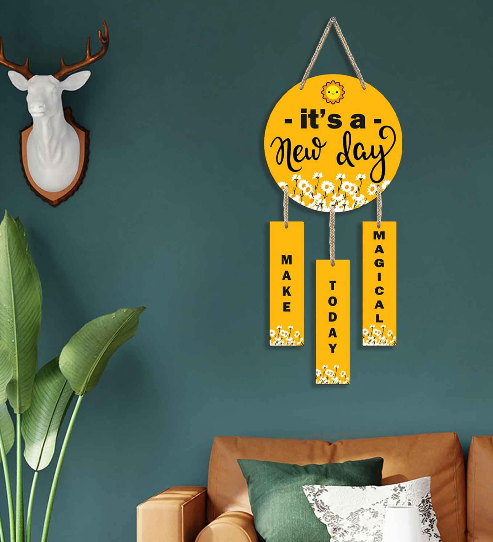 yellow Engineered Wood Wall Hanging