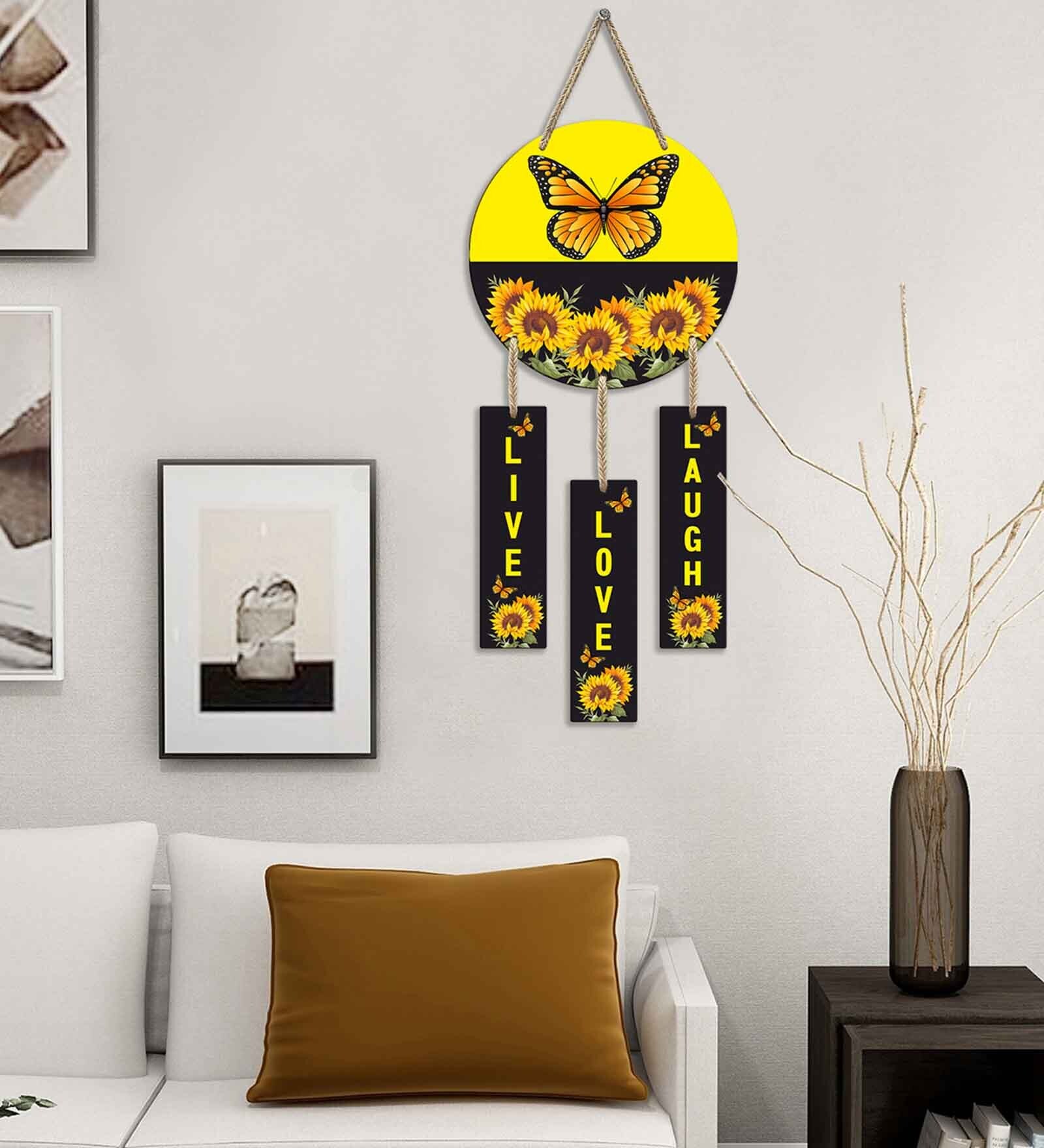 Yellow Engineered Wood Wall Hanging