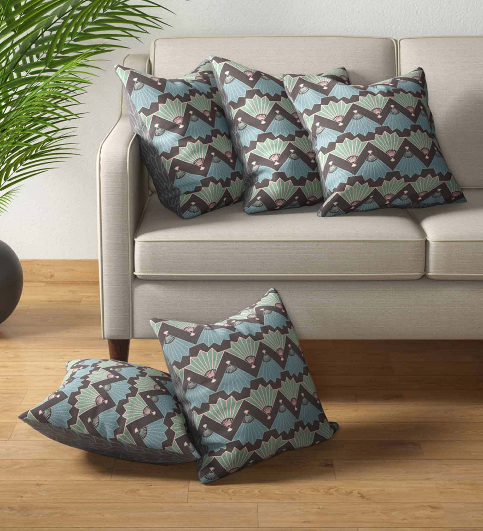 Grey Traditional Cotton 16 x 16 Inches Cushion Covers (Set of 5)