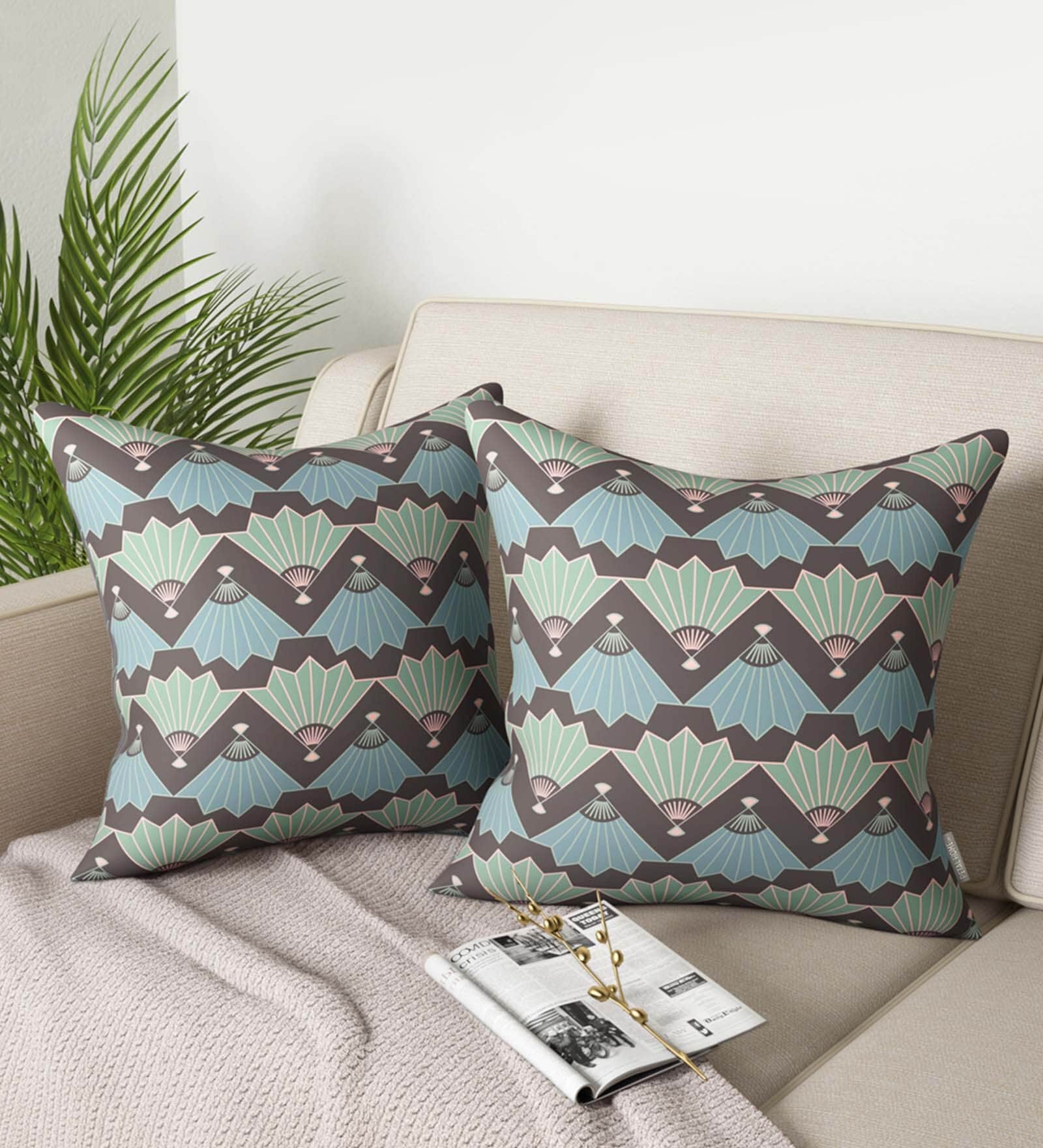 Grey Traditional Cotton 16 x 16 Inches Cushion Covers (Set of 2)