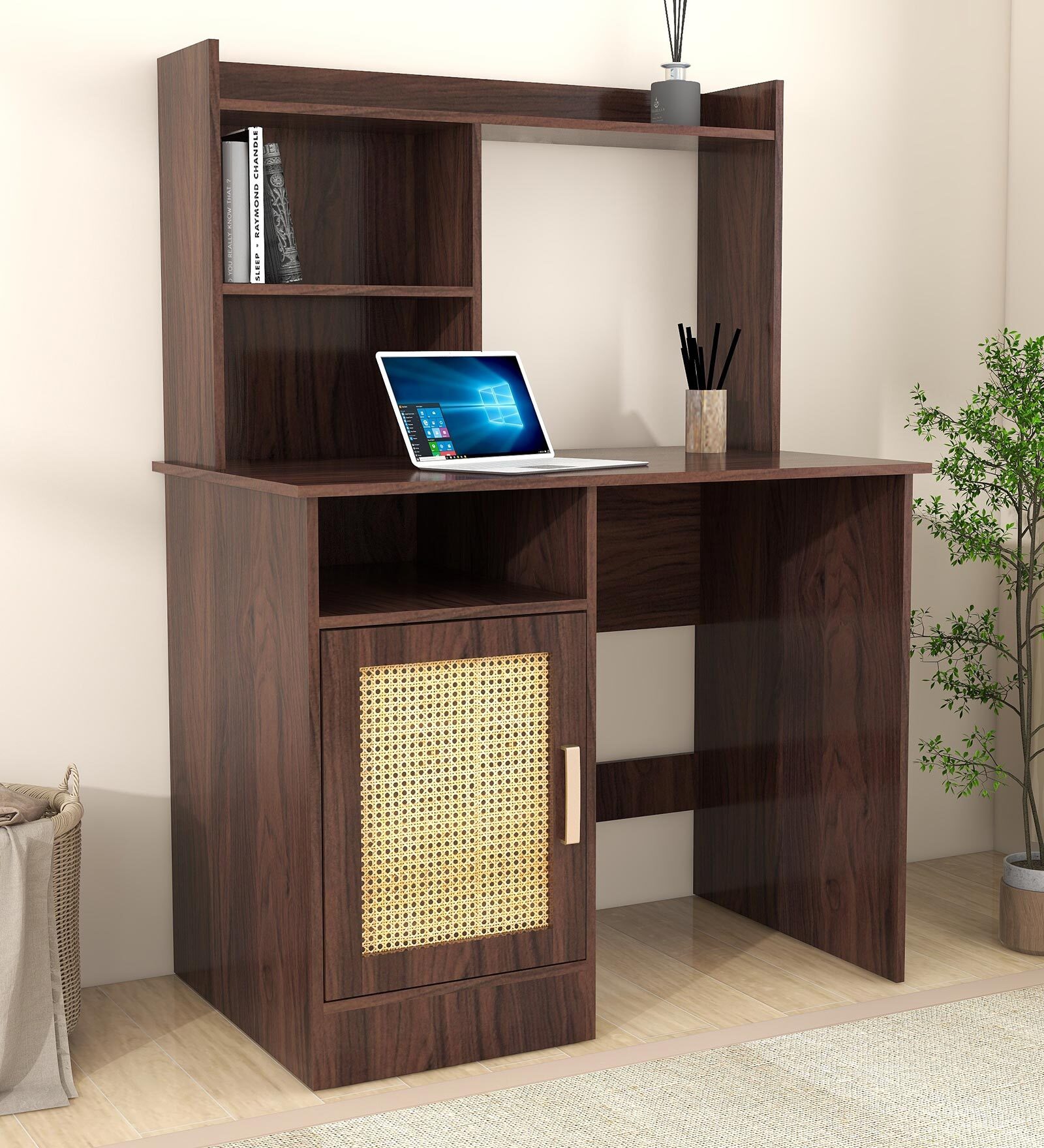 Buy Suzume Hutch Desk in Walnut Colour with Cabinet at 43% OFF by ...