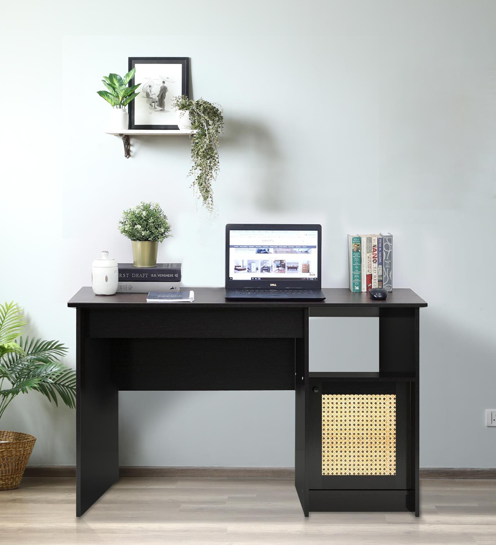 Suzume Writing Table with Drawer and File Cabinet In Wenge Colour