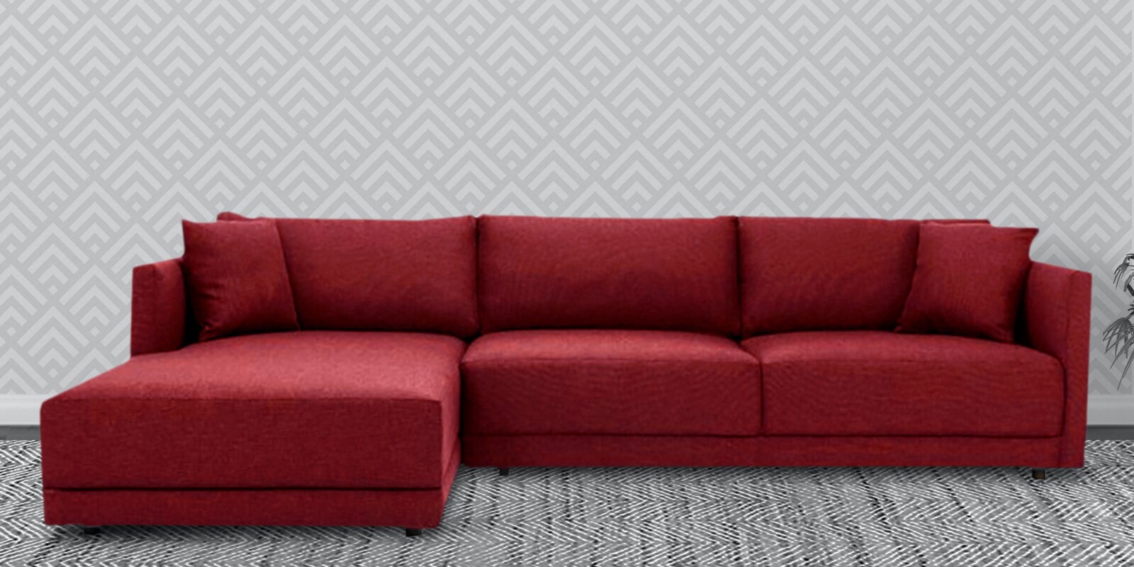 Northern RHS 6 Seater Sectional Sofa In Blood Maroon Colour