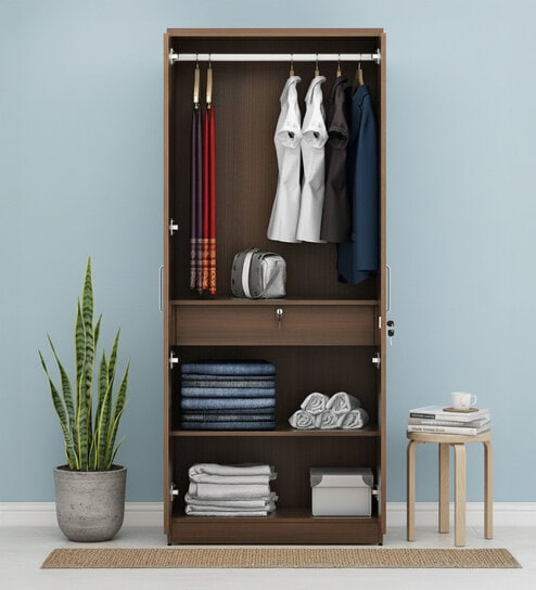 Subaru 2 Door Wardrobe In Walnut Bronze Finish With Drawer
