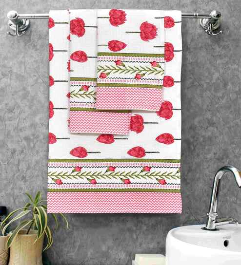 Sugar Plum Madhuban Floral Waffle Cotton 250 GSM Bath & Hand Towel Set