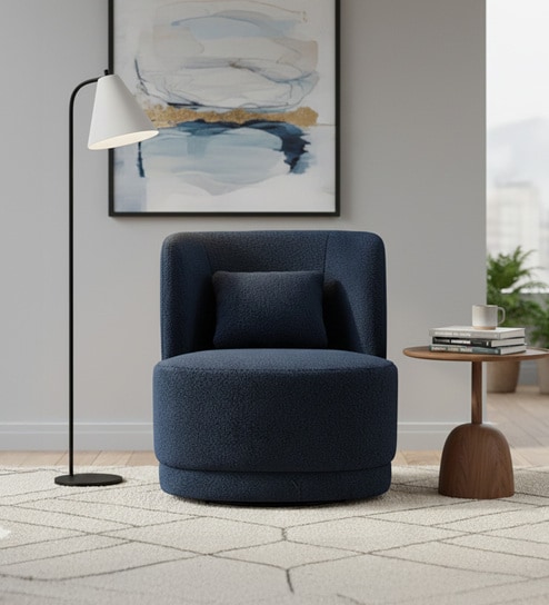 Sumptuous Boucle Lounge Chair In Blue Colour