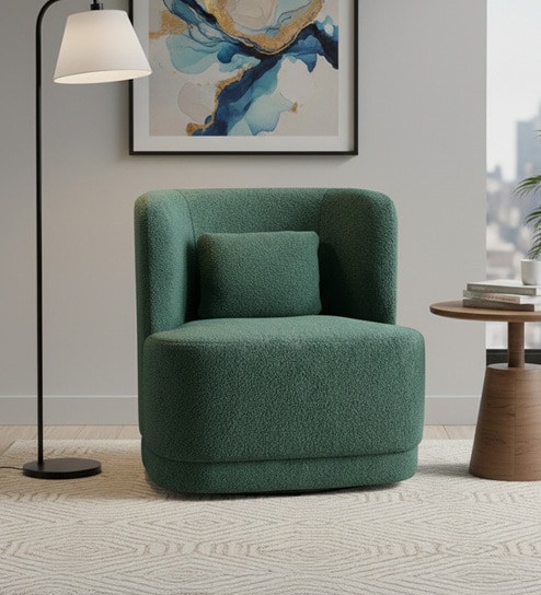 Sumptuous Boucle Lounge Chair In Green Colour