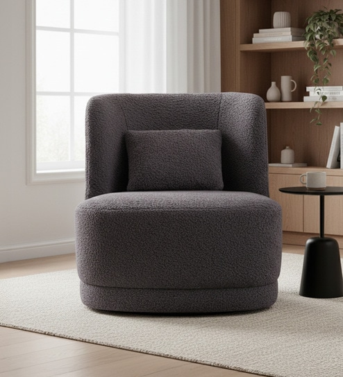 Sumptuous Boucle Lounge Chair In Grey Colour