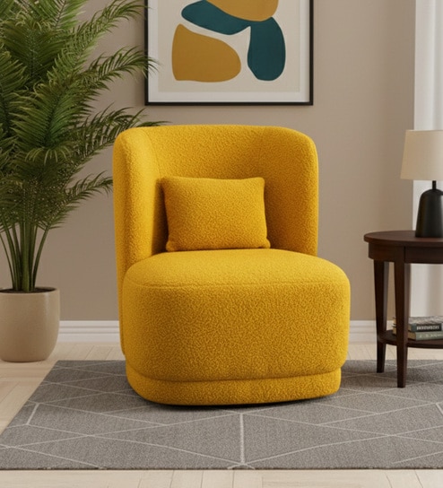 Sumptuous Boucle Lounge Chair In Yellow Colour