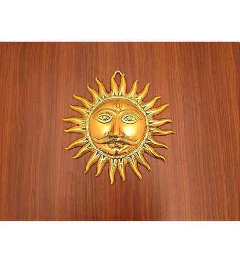 Sun Face Mask Wall Hanging Vastu Decorative Showpiece-18 cm  (Aluminium, Gold)