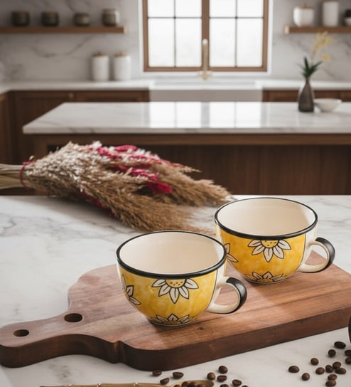 Sunflower Bloom Ceramic Bowl Set of 2(300ml Each)