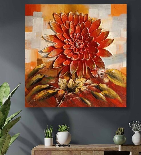 Sunflower Orange Synthetic Wood Framed Oil Painting