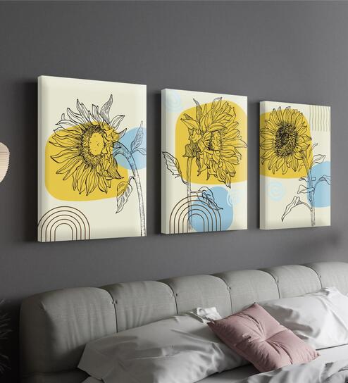 Sunflower Yellow Synthetic Wood (Set of 3) Art Panels