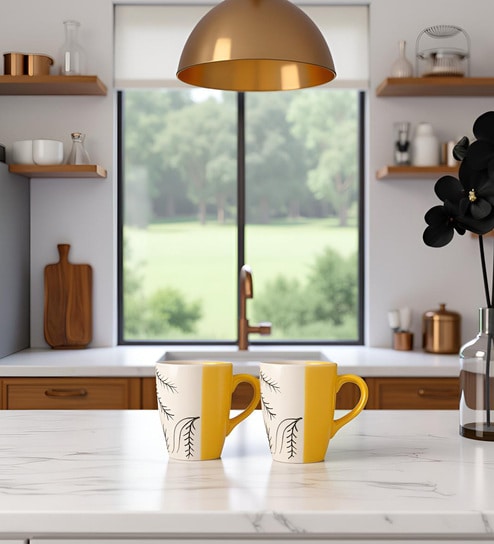 Sunset Leafstone Coffee Mug Set of 2 (275 ML Each) Microwave Safe Coffee Mugs