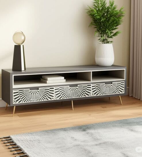 Sunstrike Bone Inlay TV Console In Grey Colour