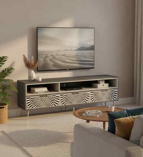 Sunstrike Bone Inlay TV Console In Grey Colour
