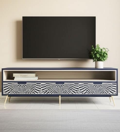 Sunstrike Bone Inlay TV Console In Indigo Colour